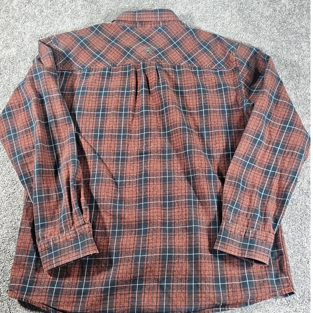 prAna Flannel Shirt Mens XL Rust Blue Plaid Organic Cotton Button Down M2WOOD315 - Picture 7 of 12